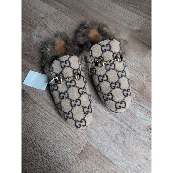 Gucci Princetown GG Wool Fur Flats Mules Slip On Mens 9-9.5 - Picture 2 of 16